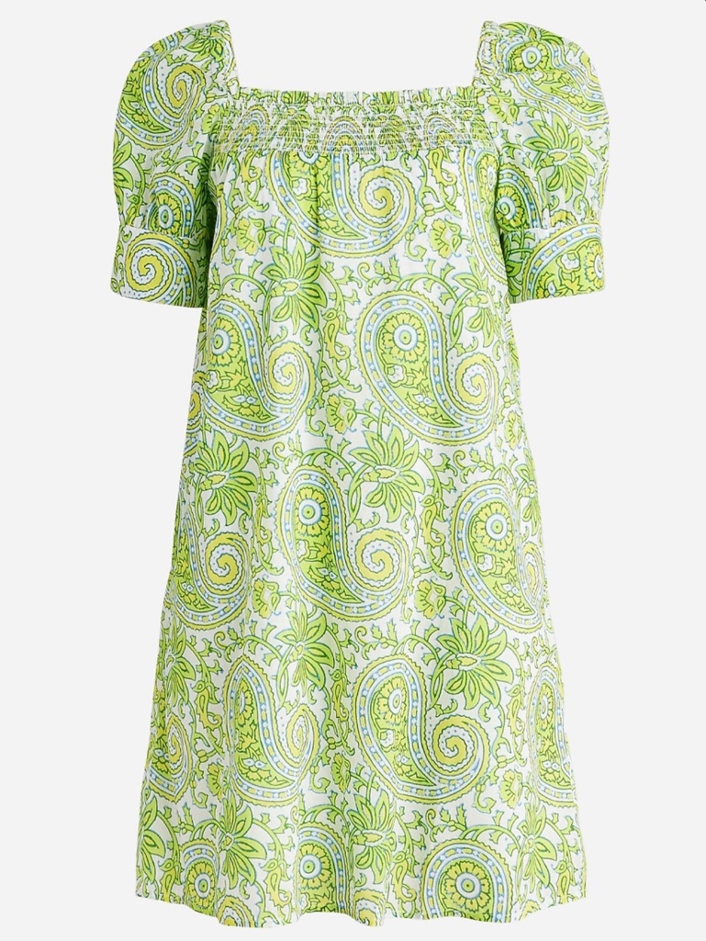 J Crew SZ Blockprints Squareneck Puff Sleeve Mini Dress in Citrus Paisley | XS